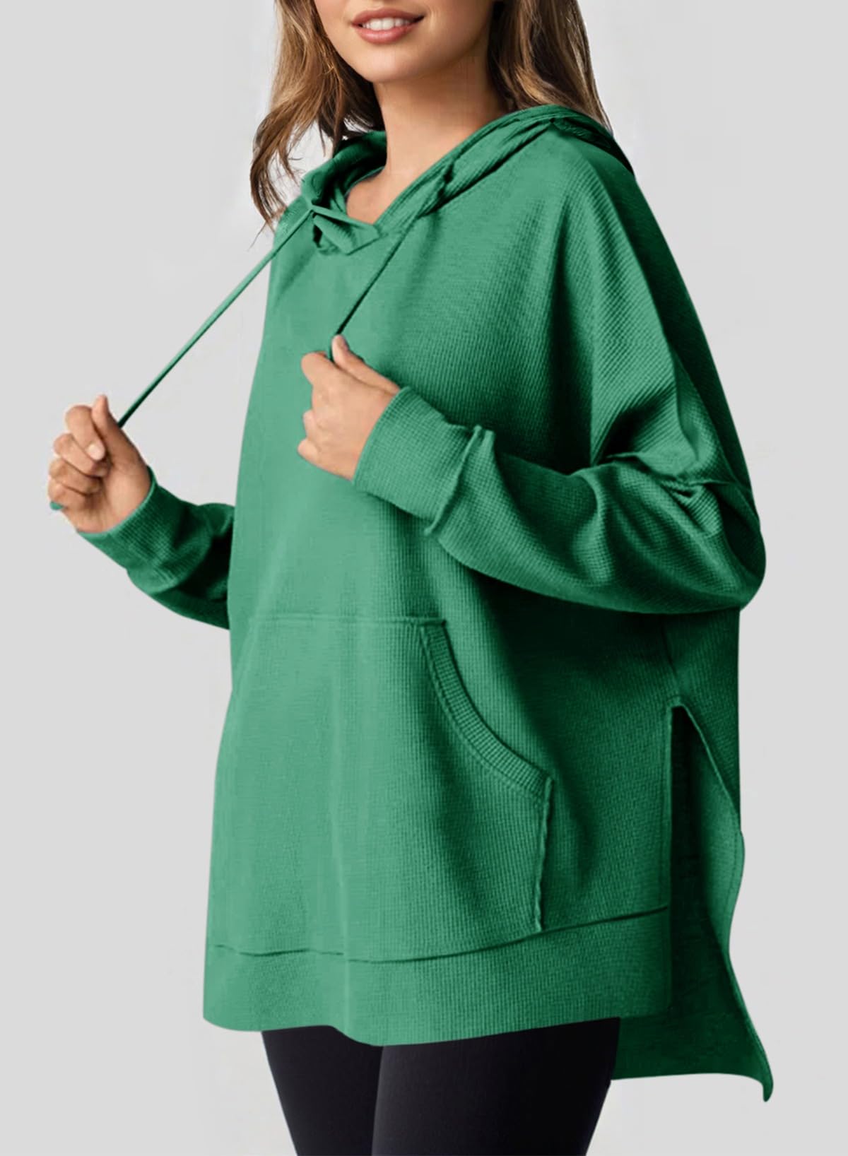 Dokotoo Women's Oversized Hoodie - Soft Waffle Knit Long Sleeve Pullover with Drawstring, Side Slit & Pocket | Casual Loungewear, Streetwear Fashion for Fall & Winter