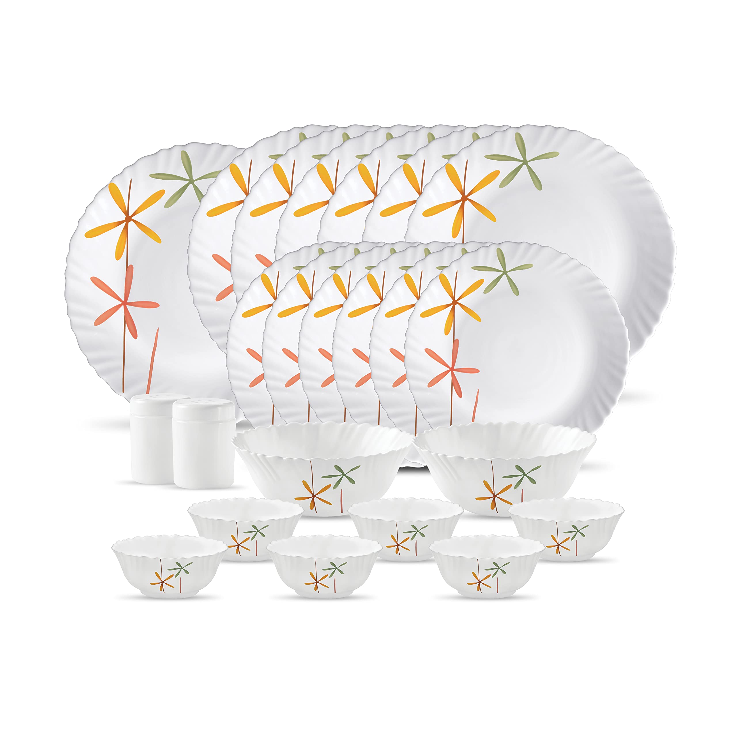 LaOpala 23-Piece Dinnerware Set - Opalware Autumn Flower Design for Everyday Dining & Special Occasions | Elegant Tableware for Family Meals, Dinner Parties & Gifting