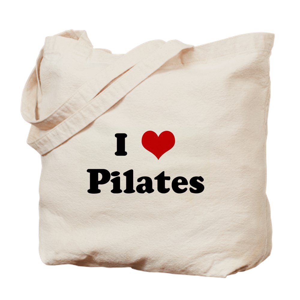 I Love Pilates Tote Bag - Natural Canvas Reusable Shopping Bag for Yoga & Gym - Eco-Friendly Grocery Tote for Workouts, Errands & Beach