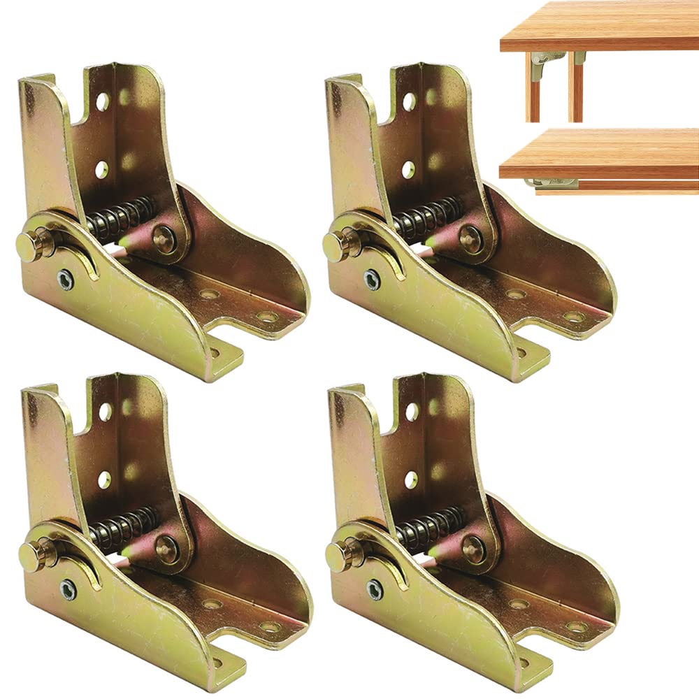 4-Piece Self-Locking Hinges, 90-Degree Folding Table Hinges, Heavy Duty Foldable Leg Hinges for Chairs, Tables & Furniture – Perfect for DIY Projects, Workbenches, and Space-Saving Foldable Furniture