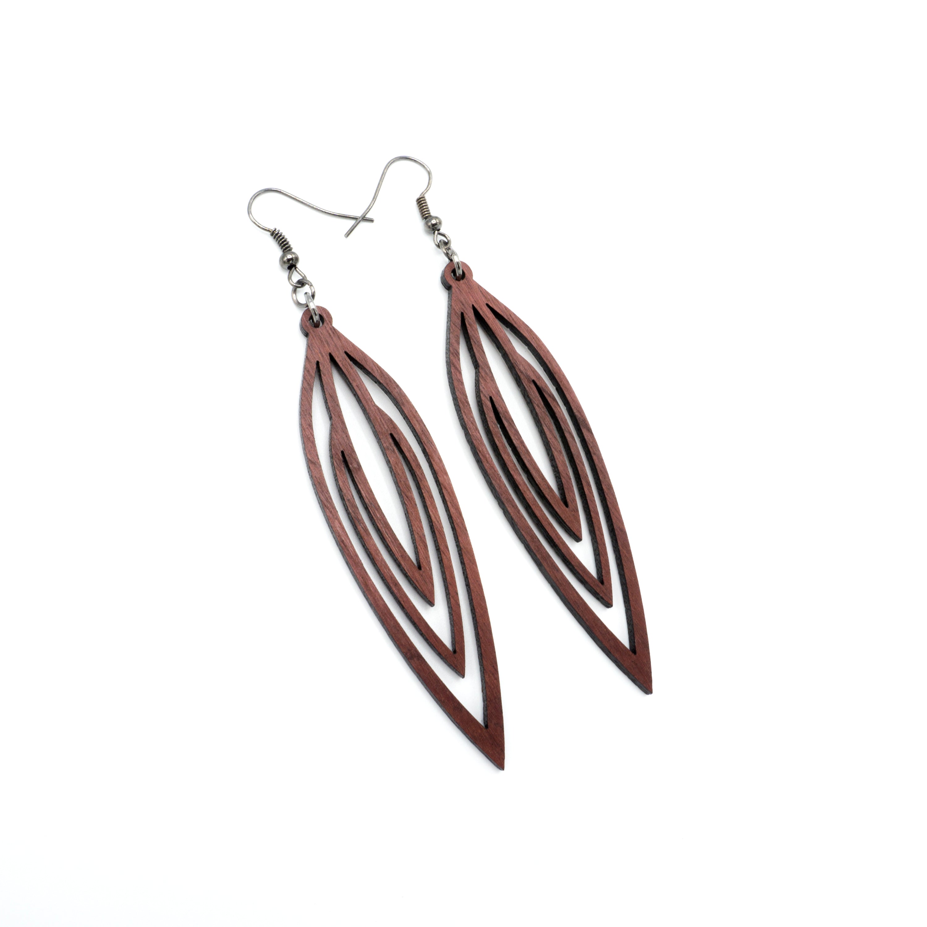 Handmade Purpleheart Wood Earrings - Totem 01 [L] | Lightweight Boho Dangle Earrings for Women | Perfect for Festivals, Parties & Everyday Wear
