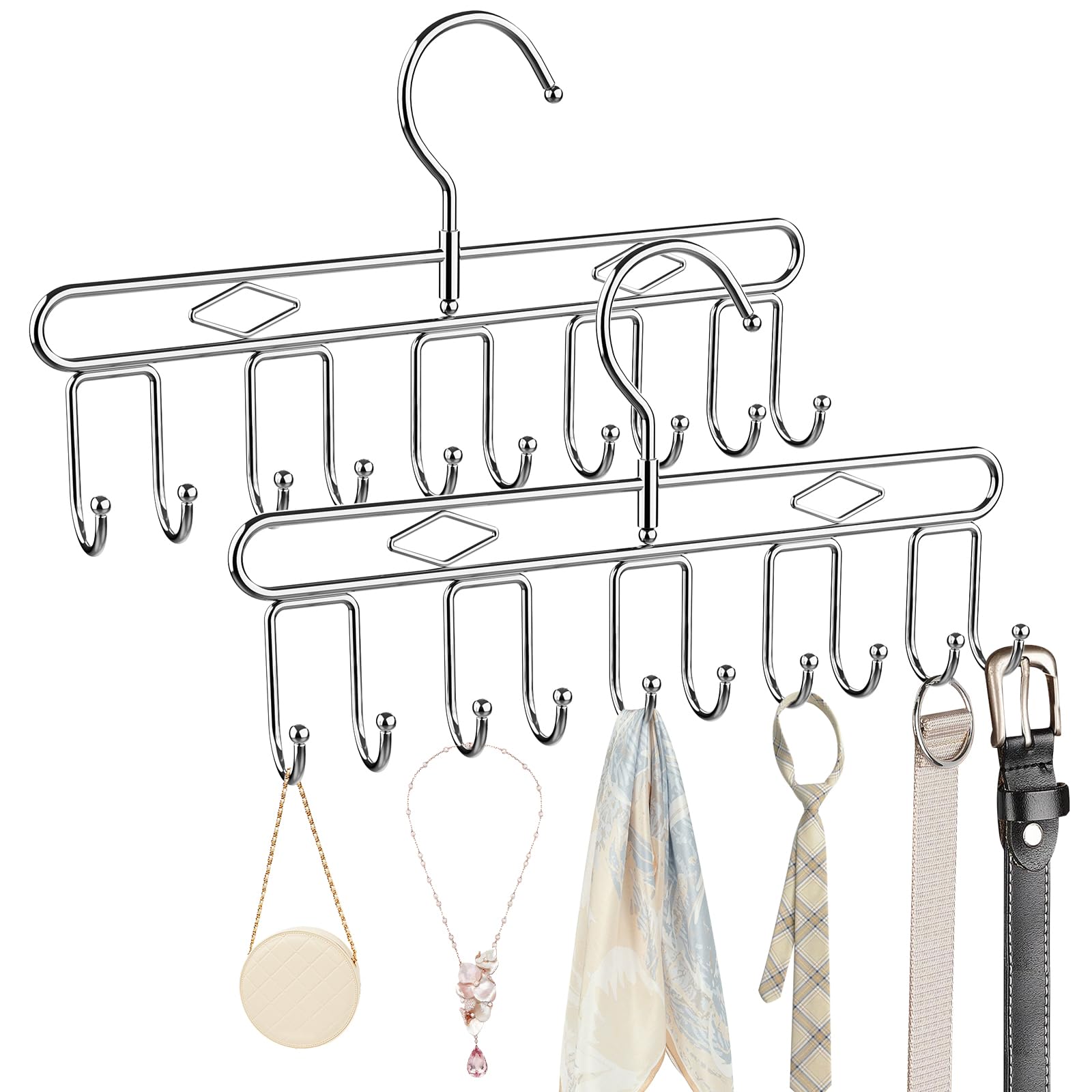 2 Pack Heavy Duty Metal Belt Hanger with 20 Hooks - 360° Rotating Belt Organizer for Closet Storage - Space Saving Rack for Belts, Ties, Scarves, Tank Tops & Purses - Perfect for Bedroom, Walk-in Closet and Dorm Organization