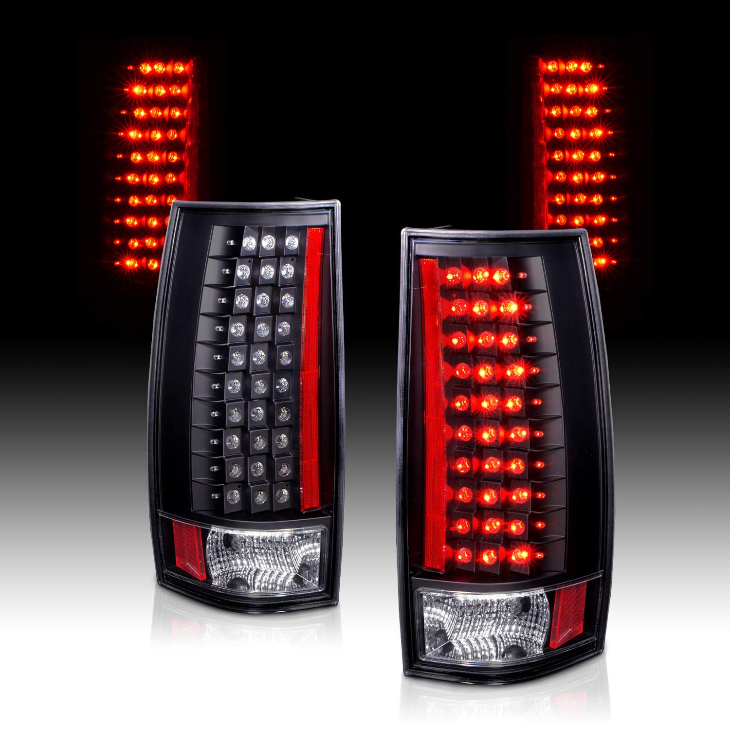 AmeriLite Black LED Tail Lights Replacement for Chevy Tahoe, Suburban, GMC Yukon - Left & Right Side Pair - Durable, Bright, Easy Installation for Enhanced Nighttime Safety