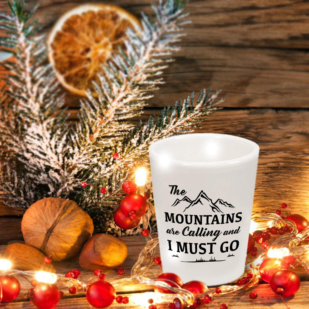 Royal Blue Ceramic Shot Glass - 'The Mountains Are Calling' Design - Perfect for Whiskey, Tequila & Outdoor Adventures