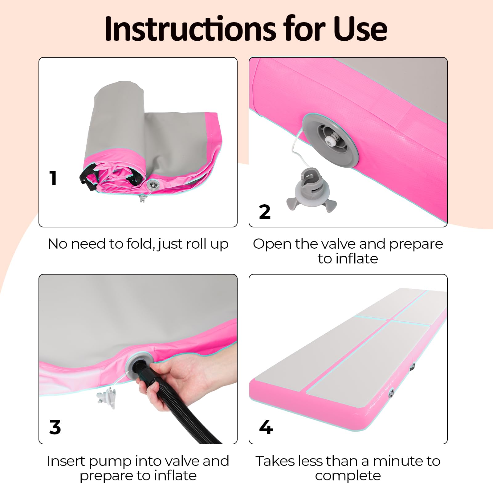 Inflatable Gymnastics Air Mat - 10ft 4in Thick Tumbling Track with Electric Pump for Home Gym, Cheerleading, Yoga & Water Play (Pink & Green) - Perfect for Indoor Training, Backyard Fun & Kids Activities