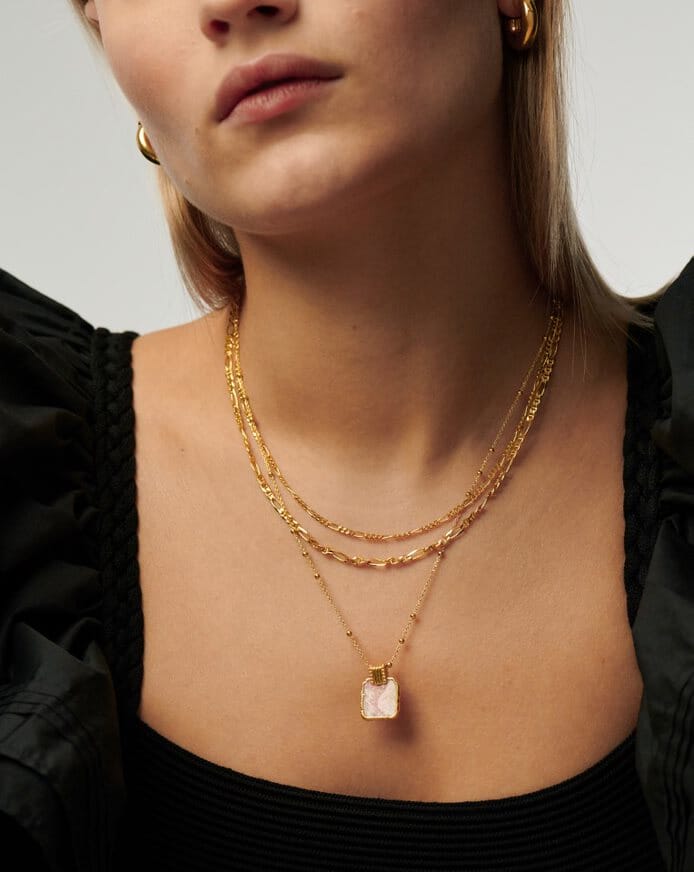 Lena Charm Necklace for Women - 18k Gold Plated Rose Quartz Pendant Jewelry | Elegant Gift for Birthday, Anniversary & Valentine's Day | Perfect for Date Night, Office Wear & Special Occasions