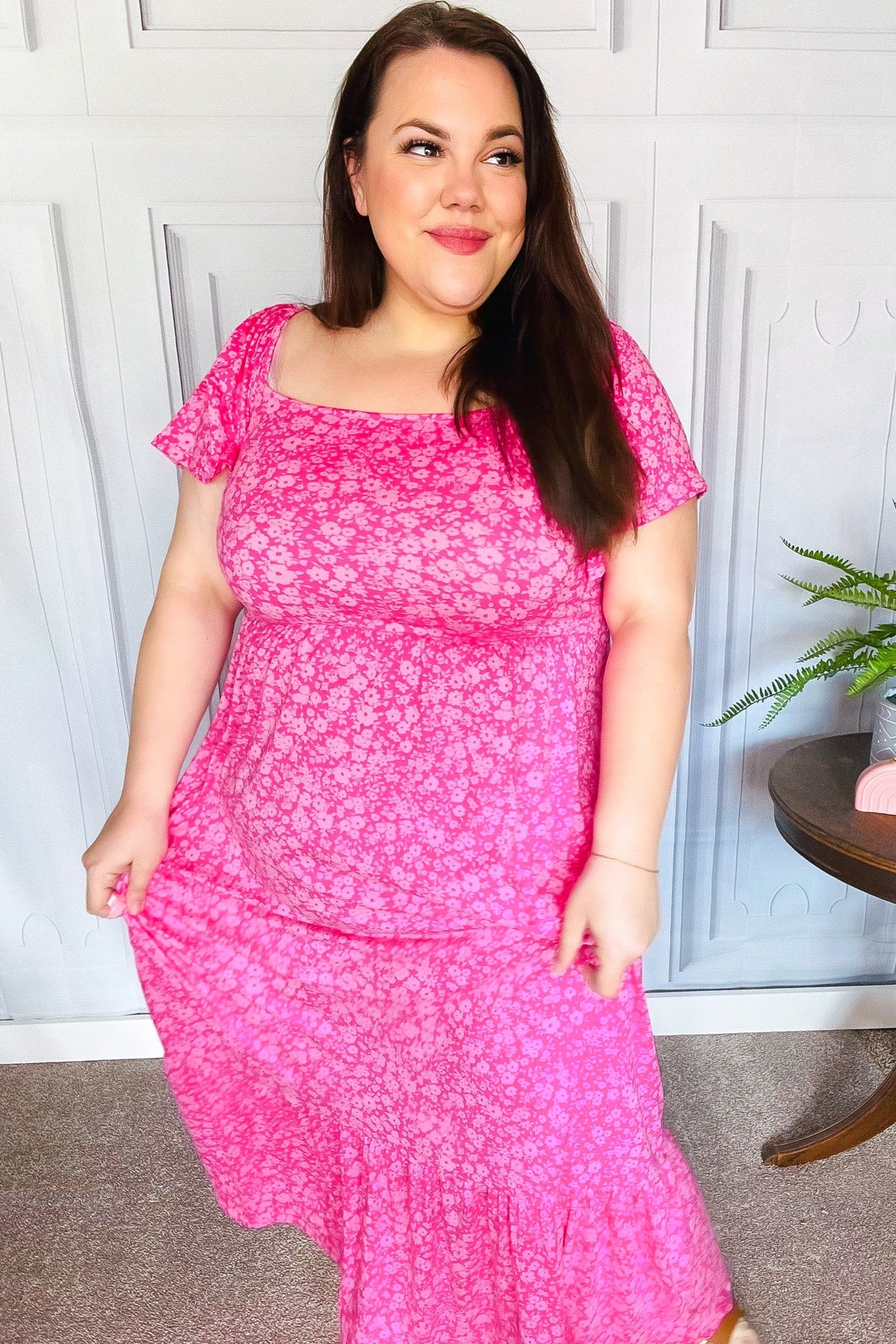 Perfectly You Fuchsia Ditzy Floral Fit & Flare Maxi Dress - Women's Summer Boho Beach Dress for Vacation, Wedding Guest & Outdoor Parties