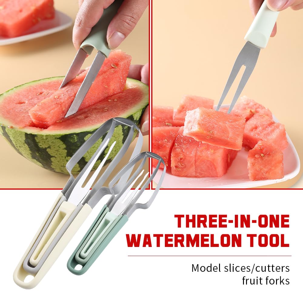 2024 Upgraded 3-in-1 Stainless Steel Watermelon Slicer & Fruit Cutter - Multi-Functional Kitchen Tool for Watermelons, Melons & Pineapples - Perfect for BBQs, Picnics & Summer Parties (1PC)