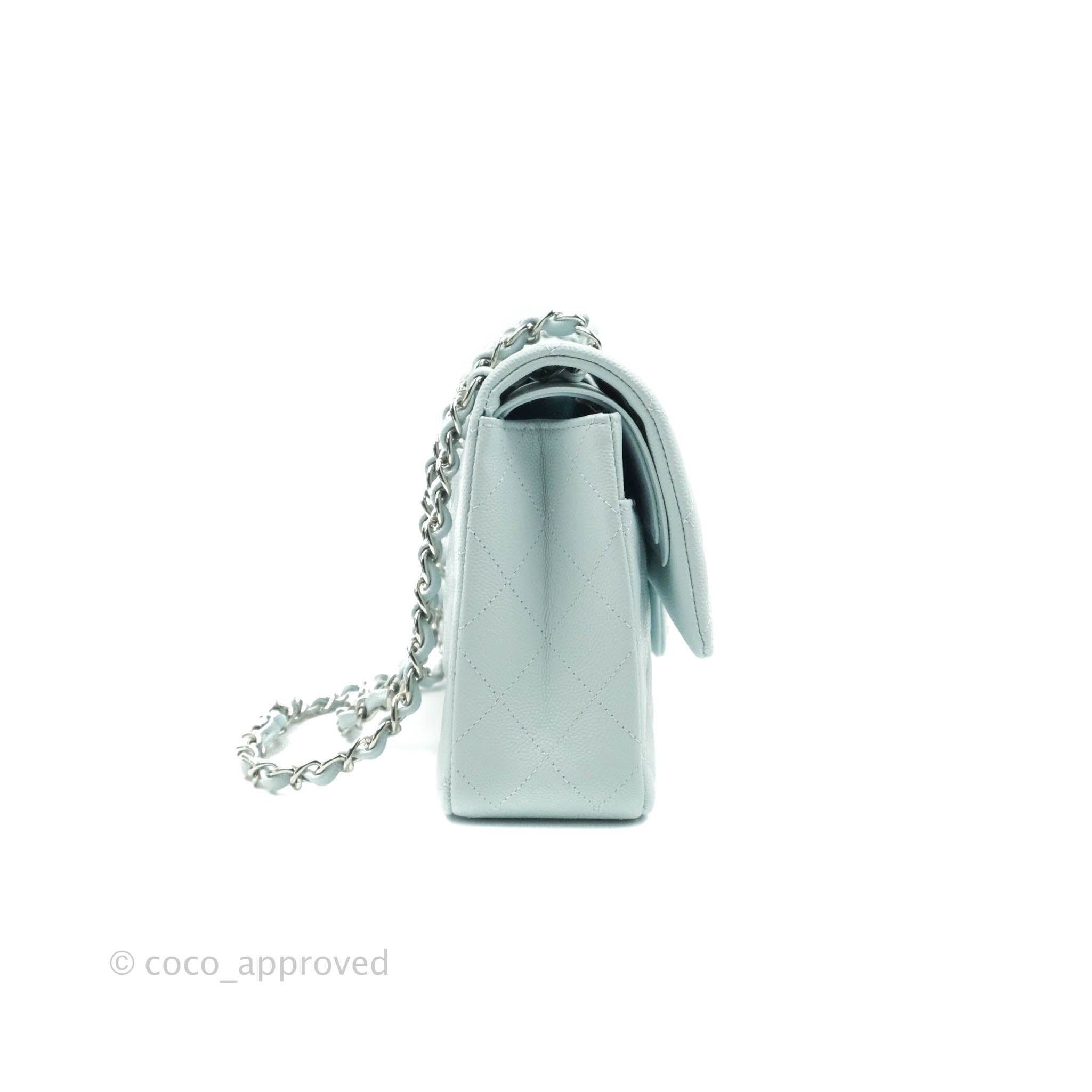 Chanel Classic M/L Medium Double Flap Bag in Blue Caviar Leather with Silver Hardware 21K Collection - Perfect for Luxury Fashion, Evening Events & Gift Giving