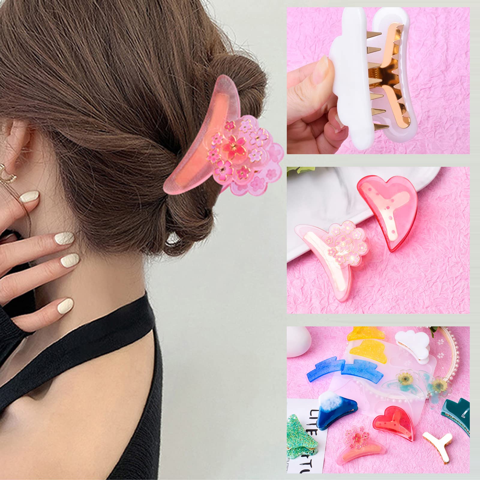 Resin Hair Clip Molds - 6 Pcs Metal Hair Claw Clips & Silicone Molds for DIY Jewelry Making, Epoxy Casting Craft Accessories (Perfect for Hair Accessories, DIY Gifts & Handmade Crafts)