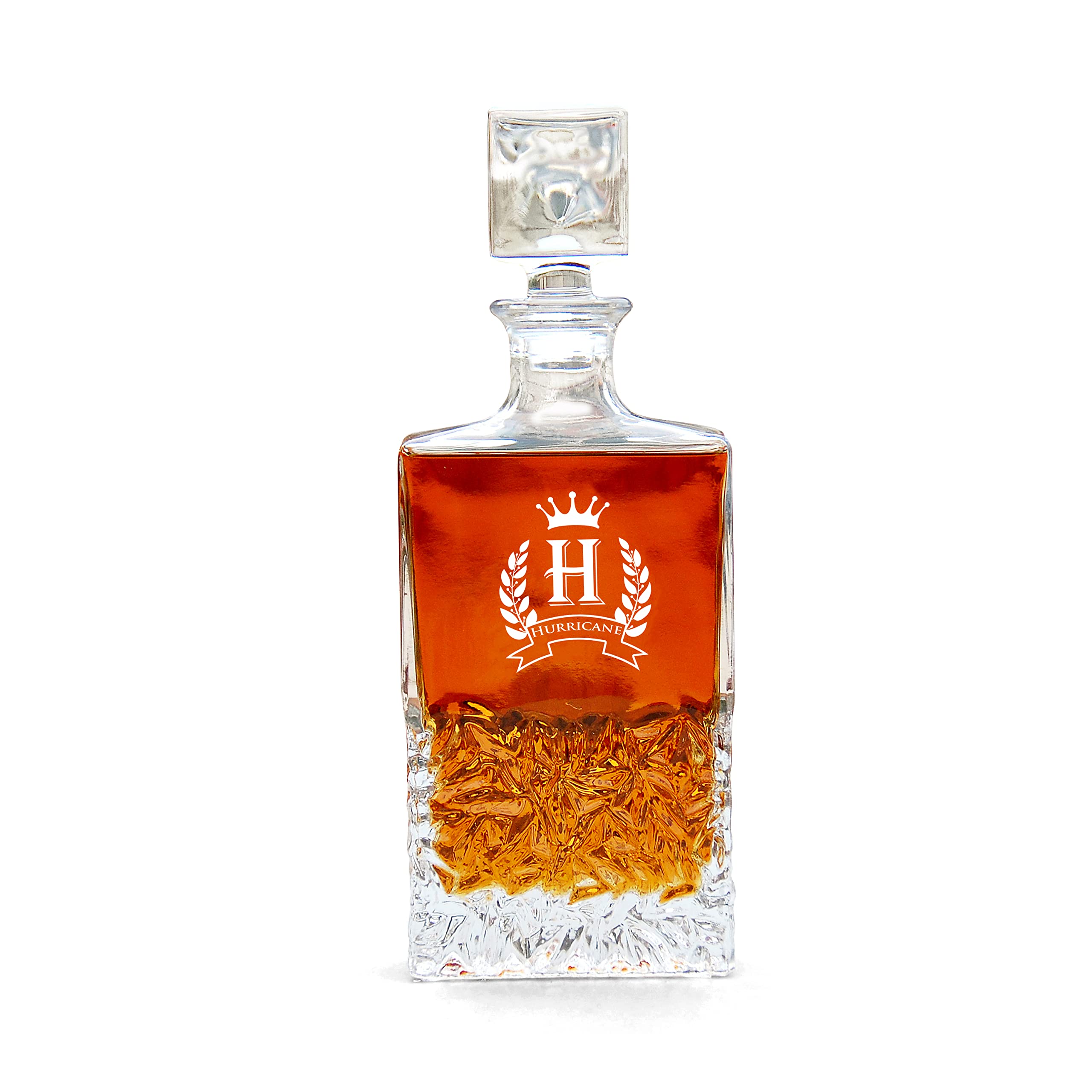 Personalized Whiskey Decanter Set - 9 Elegant Crown Design Options with Premium Black Leather Box | Perfect Gift for Whiskey Lovers, Home Bar Decor & Special Occasions