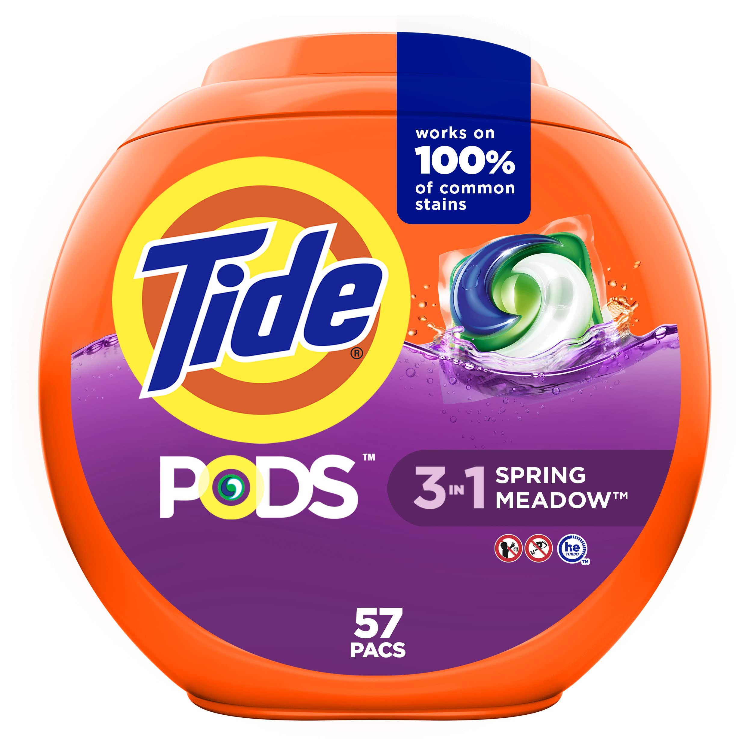 Tide PODS Laundry Detergent Soap Pacs, HE Compatible, 57 Count, Powerful 3-in-1 Clean (Fresh Spring Meadow Scent) - Perfect for HE Washers, Quick Loads & Busy Households