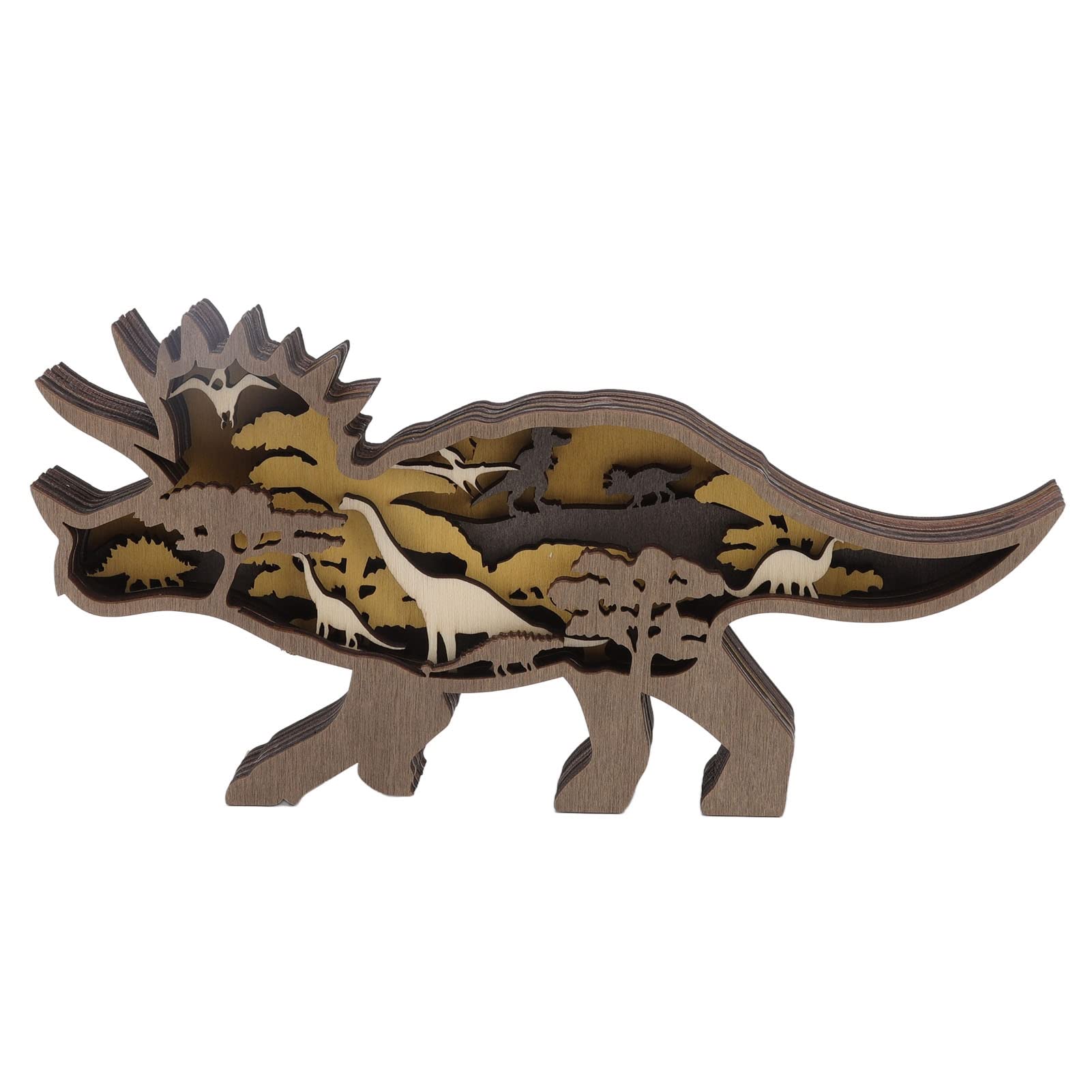 Durable Wooden Dinosaur Ornament - Hand Carved Ceratopsian Decor for Home, Bar & Cafe | Unique Dinosaur Sculpture for Rustic Interior Design & Themed Party Decorations