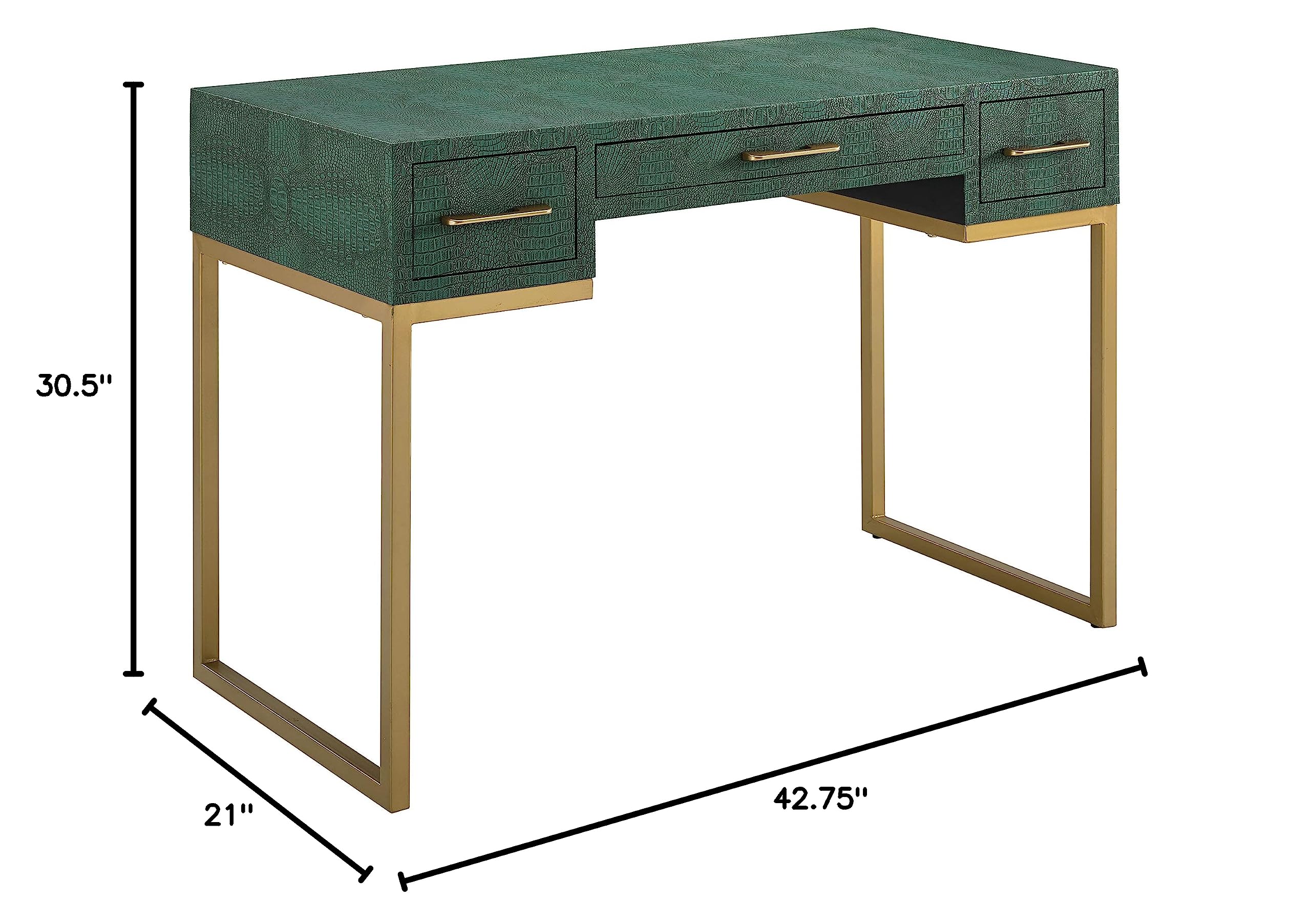 SEI Furniture Carabelle Emerald and Gold Writing Desk with Drawers - Elegant Green Home Office Desk for Study, Work & Small Spaces - Perfect for Modern Home Office, Dorm Room or Bedroom Workspace
