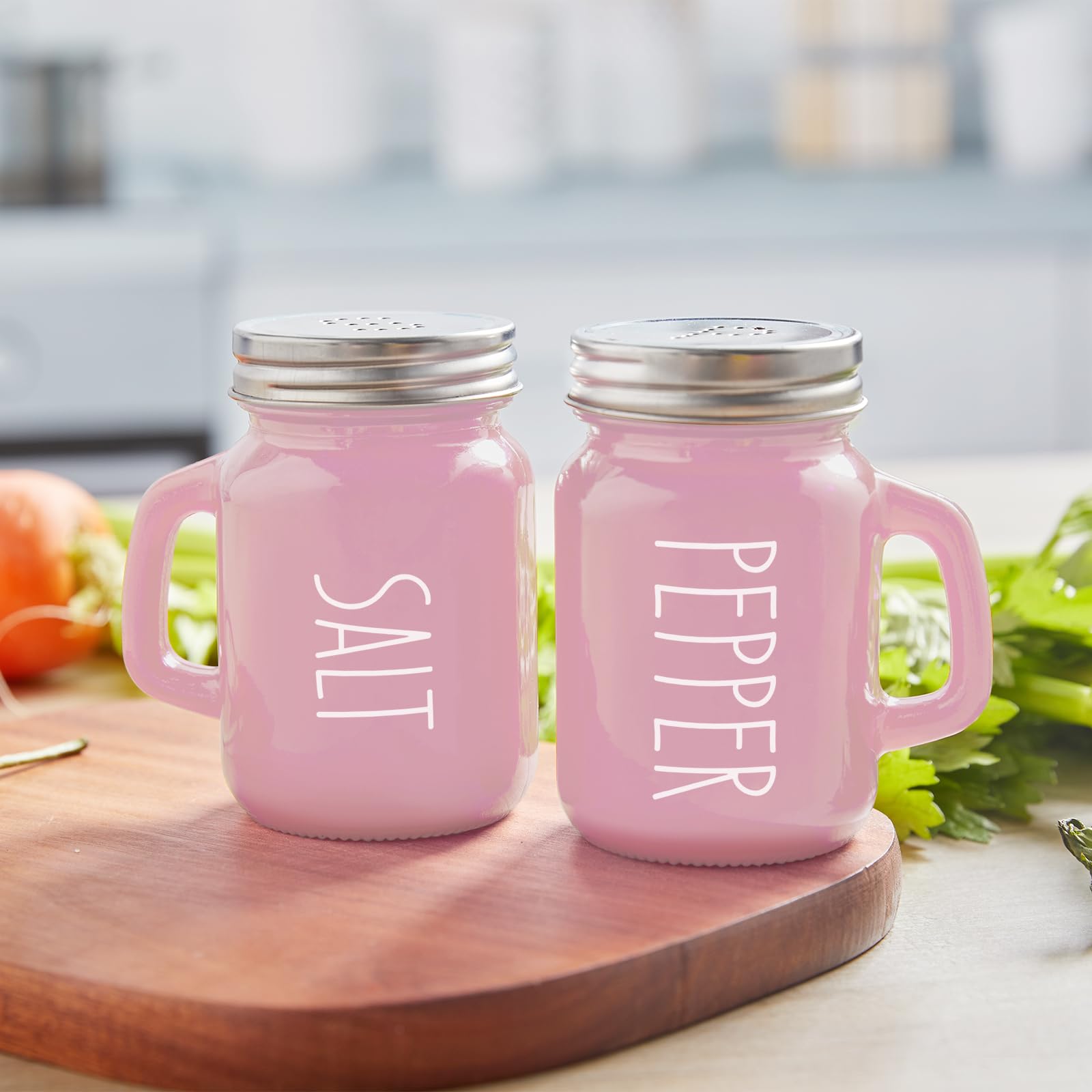 Premium Pink Salt and Pepper Shakers Set - 4 oz Glass Kitchen Accessories for Cooking, Dining Table, RV, BBQ - Easy to Clean & Refill - Perfect for Home, Restaurant, and Outdoor Use
