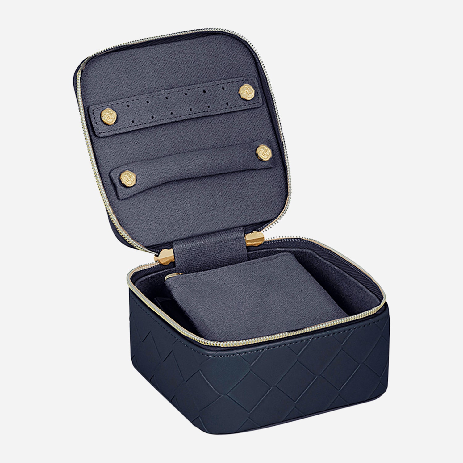 Elegant Navy Blue Woven Jewelry Cube Box - Perfect for Organizing Rings, Earrings & Necklaces | Stylish Gift for Women