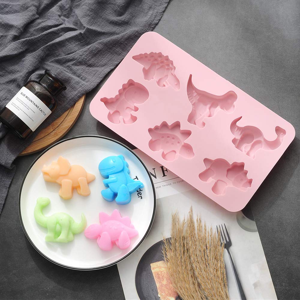 2Pcs Cute Dinosaur Silicone Cake Molds - 6 Grids Different Shapes for Chocolate, Gummy, Fondant & DIY Soap - Baking Decorating Tools for Kids Birthday Parties, Cupcake Decor & Holiday Treats