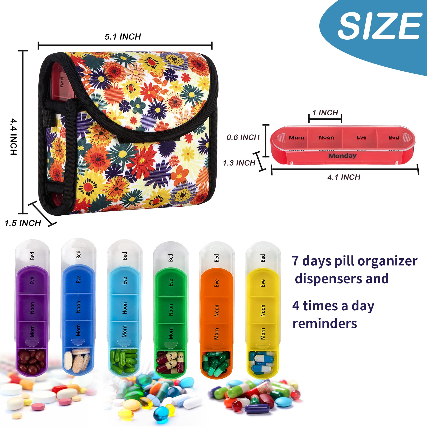 bvya 7-Day Travel Pill Organizer with 4 Compartments & Neoprene Case - Portable Medication Storage for Daily Use, Travel, and Emergency Kits