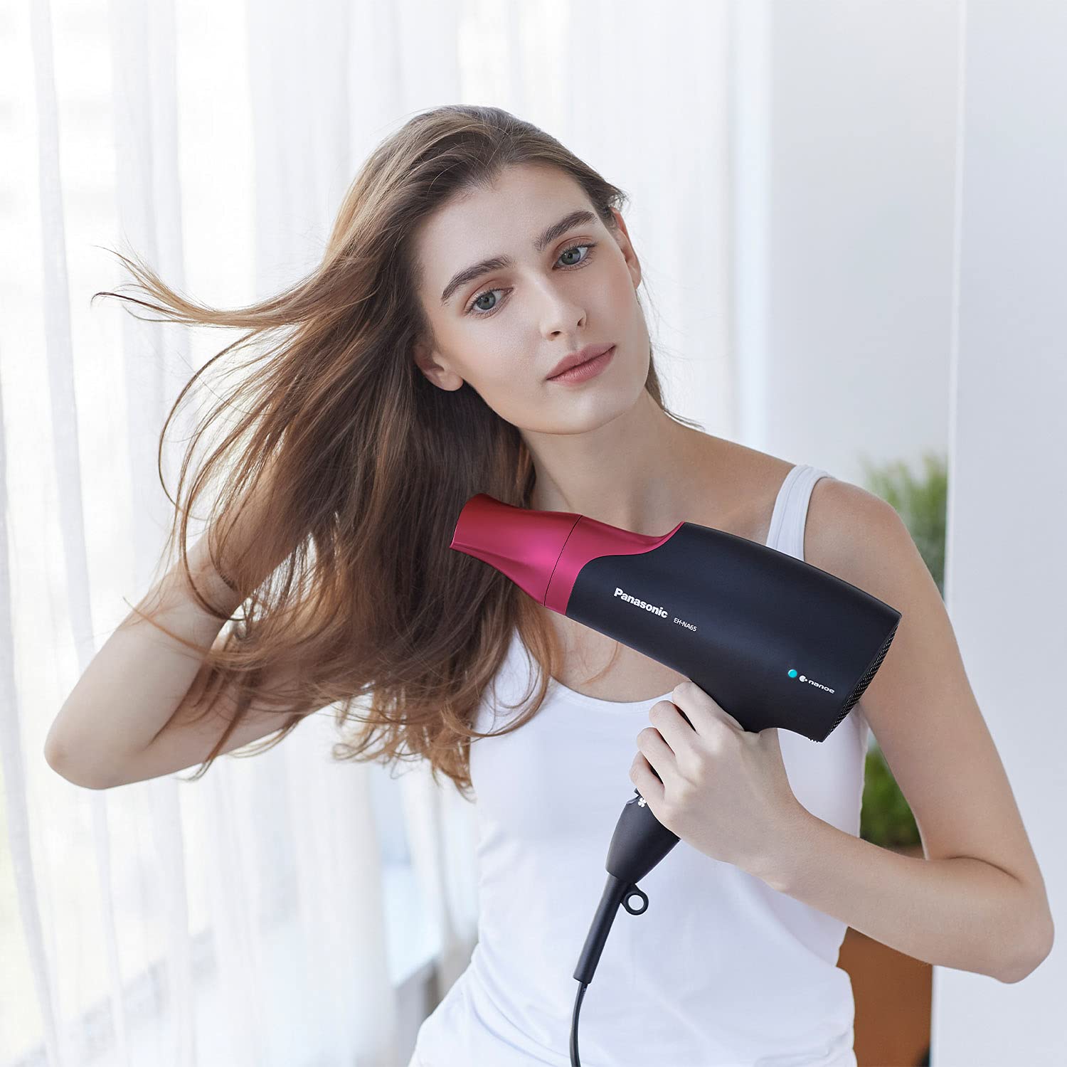 Panasonic EH-NA65-K Nanoe Hair Dryer 1875W - Professional Blow Dryer for Smooth & Shiny Hair with 3 Attachments (Quick Dry Nozzle, Diffuser, Concentrator) - Fast Drying for Home, Salon & Travel Use - Black/Pink