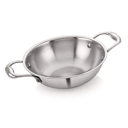 Premium Triply Stainless Steel Deep Kadhai Cookware with Glass Lid - 5L Heavy Duty Indian Wok Pan for Stir Frying, Deep Frying & Curry Making - Ideal for Home Cooking, Restaurant Use & Outdoor Camping