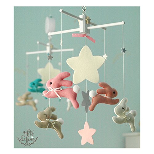 Handmade Cottontail Bunny Rabbit Nursery Mobile - Stars & Moon Baby Crib Decor for Newborns & Toddlers | Perfect for Bedroom, Baby Shower Gifts & Gender-Neutral Nursery Themes