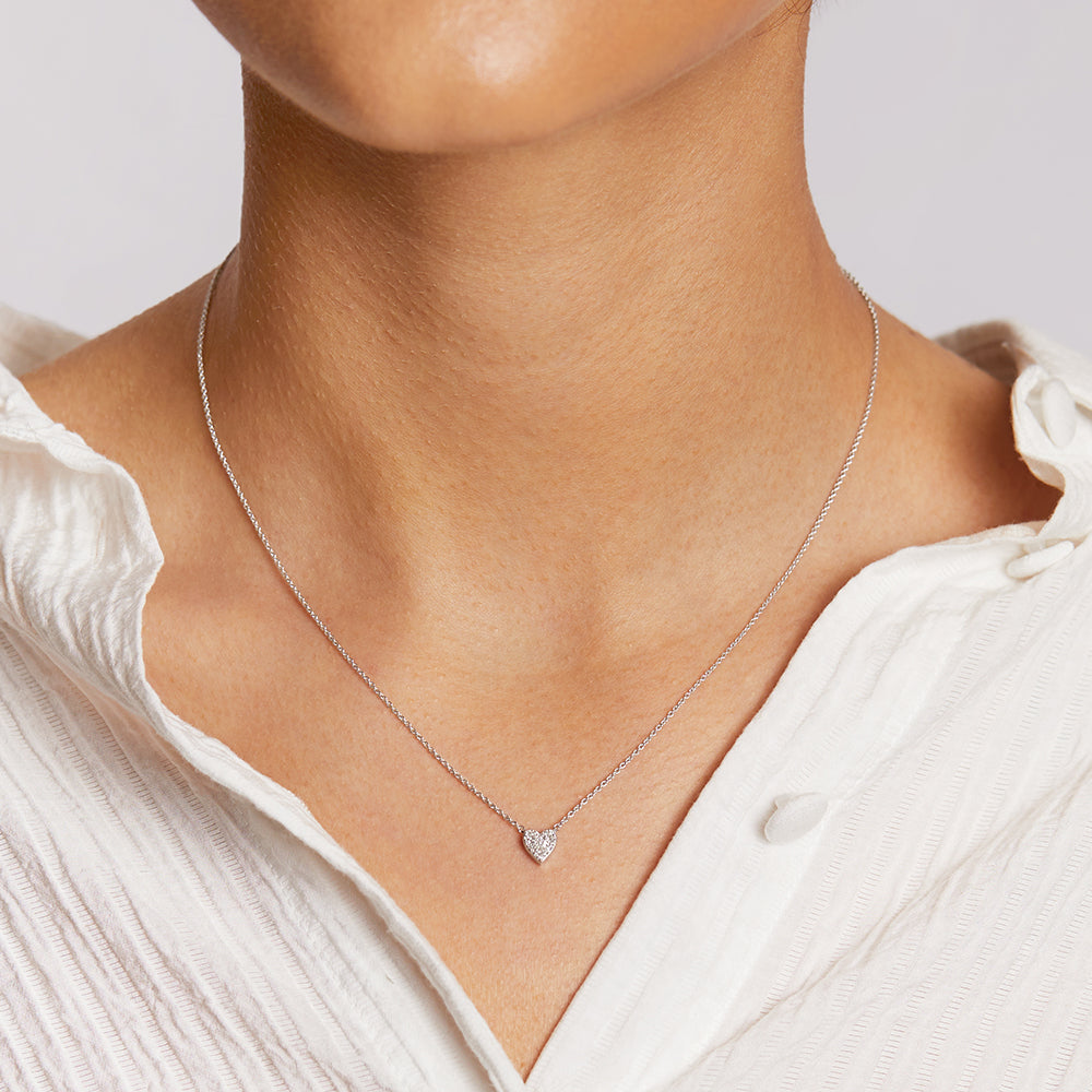 Sparkling Diamond Pave Heart Pendant Necklace in Sterling Silver - Perfect for Valentine's Day Gifts, Anniversary Presents & Romantic Occasions