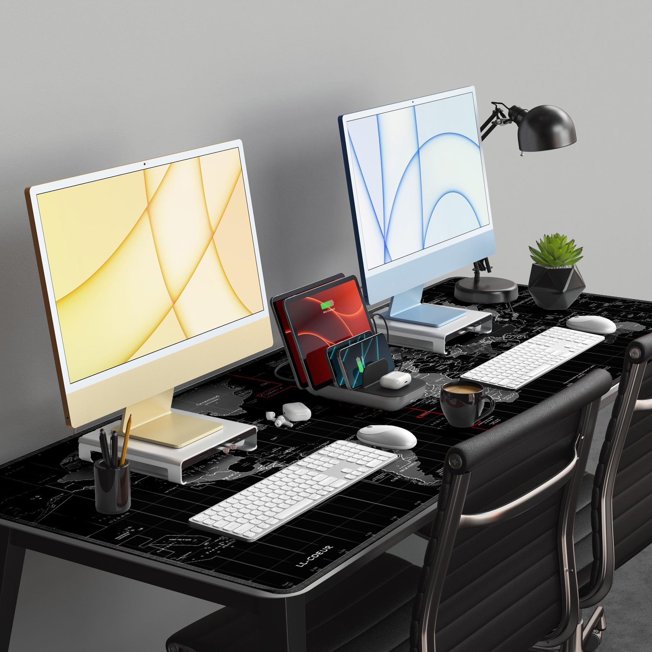 LL-COEUR XXL World Map Mouse Pad - 1400x700x3mm Large Gaming & Office Desk Mat for Laptop, PC - Perfect for Gamers, Work & Study