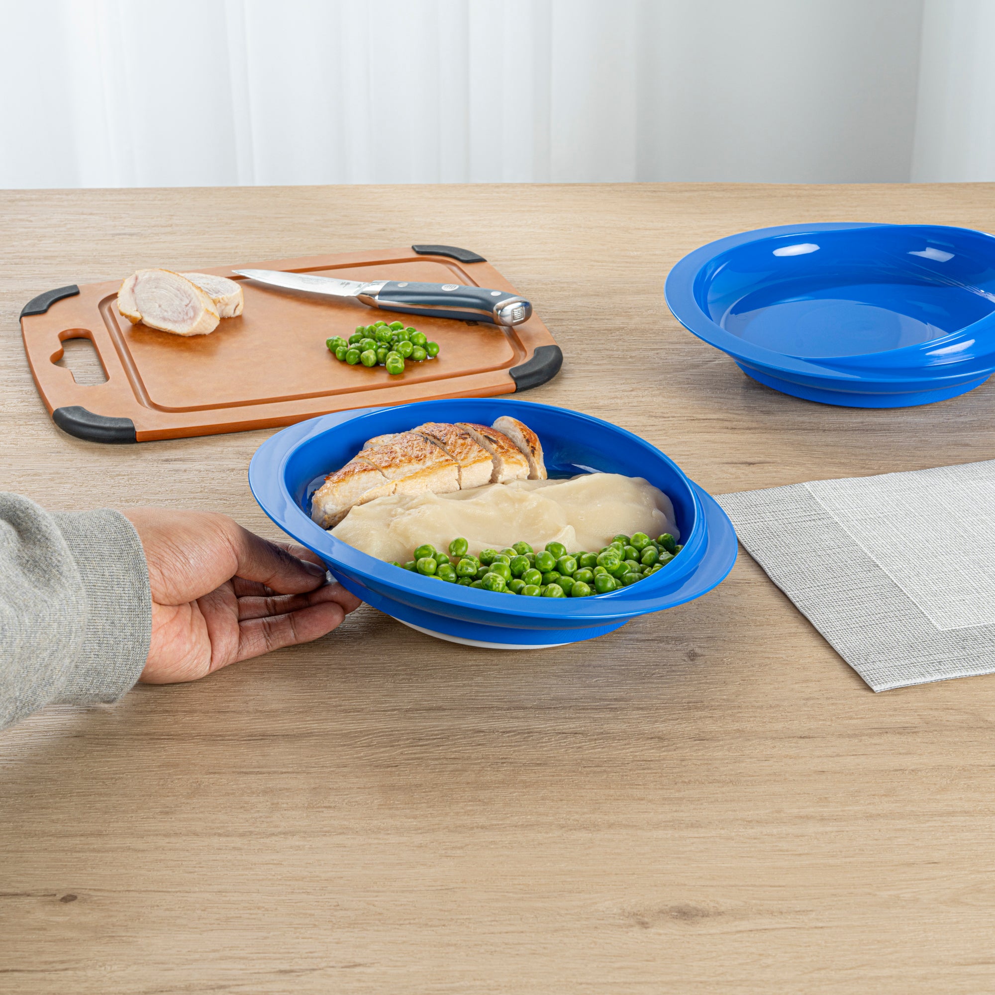 Adapt Tek Round Blue Plastic Scoop Plate - Spill-Proof with Strong Suction Base, 9 x 9 x 2.25 Inches, 1-Pack - Perfect for Baby Feeding, Toddler Meals & Mess-Free Snacking