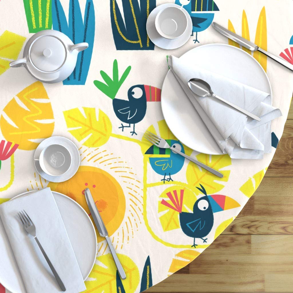 Custom Toucan Tropical Bohemian Print Cotton Sateen Tablecloth - 90