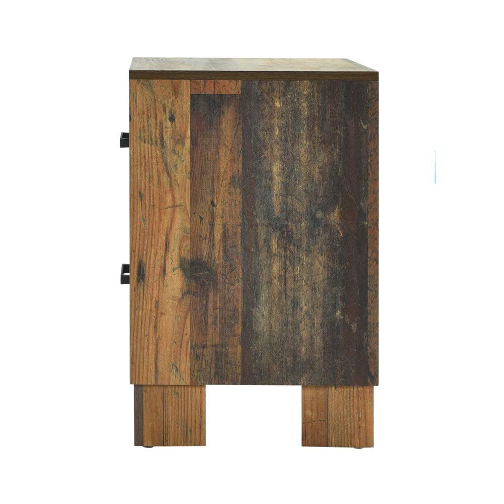 Rustic Brown Benjara 2-Drawer Nightstand with Decorative Nails & Wood Grain Details - Perfect for Bedroom, Living Room, or Guest Room Furniture