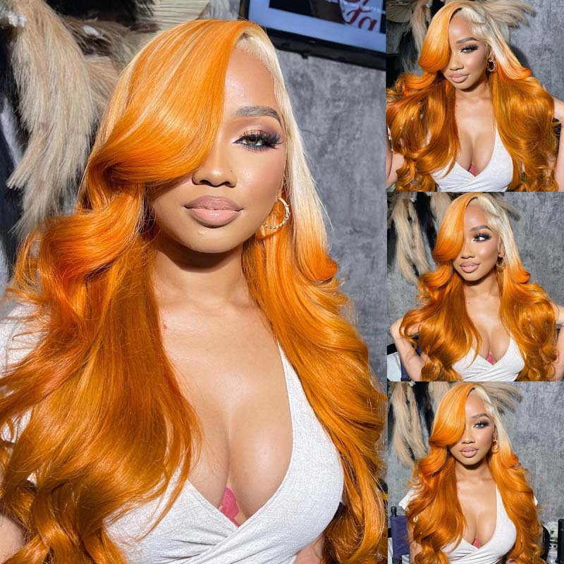 Eullair Pre-Colored Ombre Blonde Ginger Body Wave Human Hair Lace Frontal Wig for Black Women - Natural Look for Daily Wear, Parties & Special Occasions