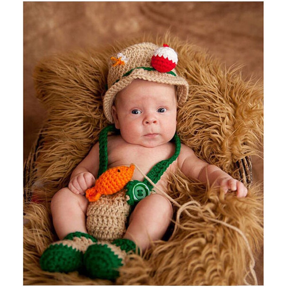 Premium Newborn Photography Props - Soft Crochet Fisherman Outfit Set for Baby Photo Shoots | Perfect for Newborn Portraits, Christening & First Birthday Photos