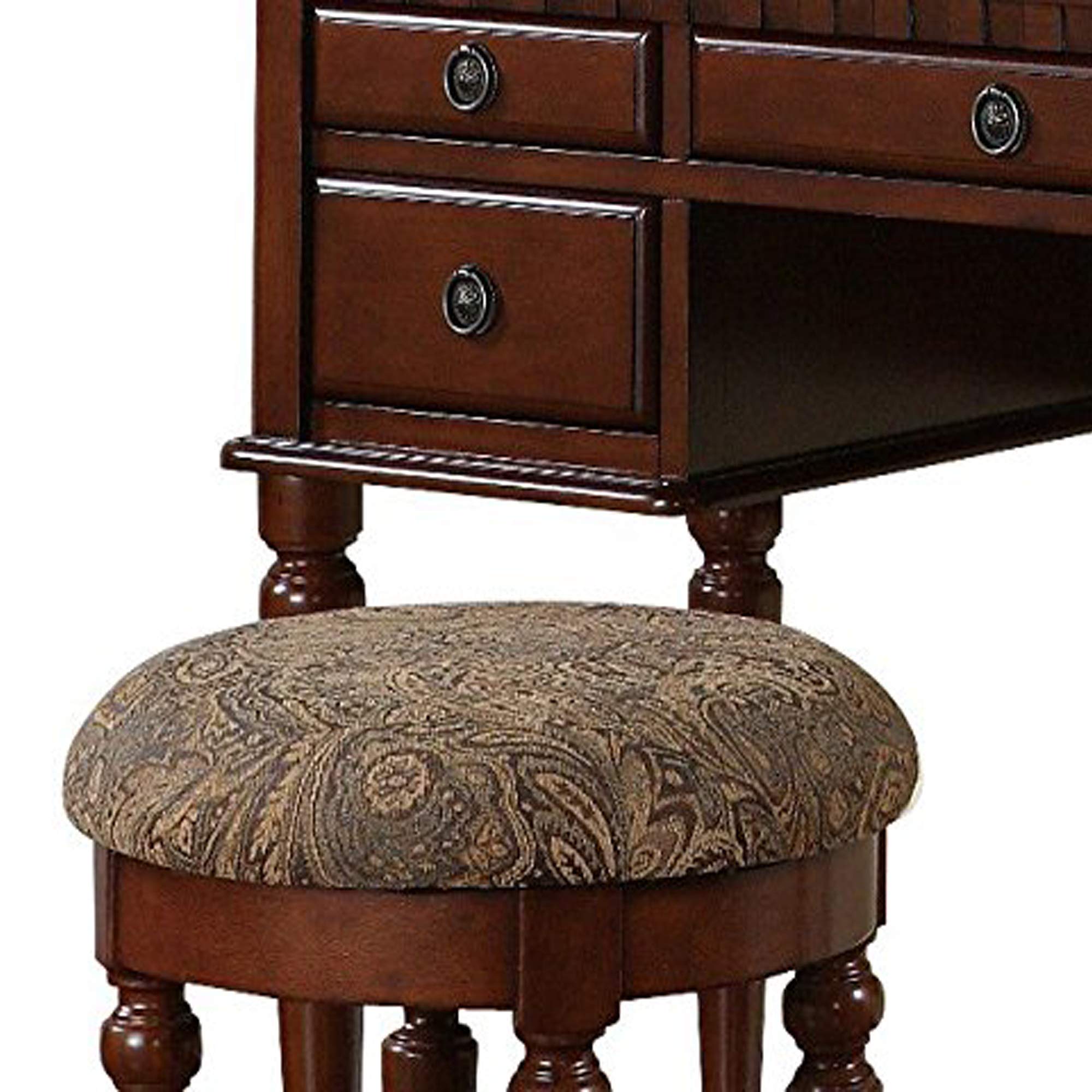 Benjara Benzara Spacious Vanity Set with Stool and Mirror - Brown Wooden Dressing Table for Bedroom Makeup & Beauty Organization