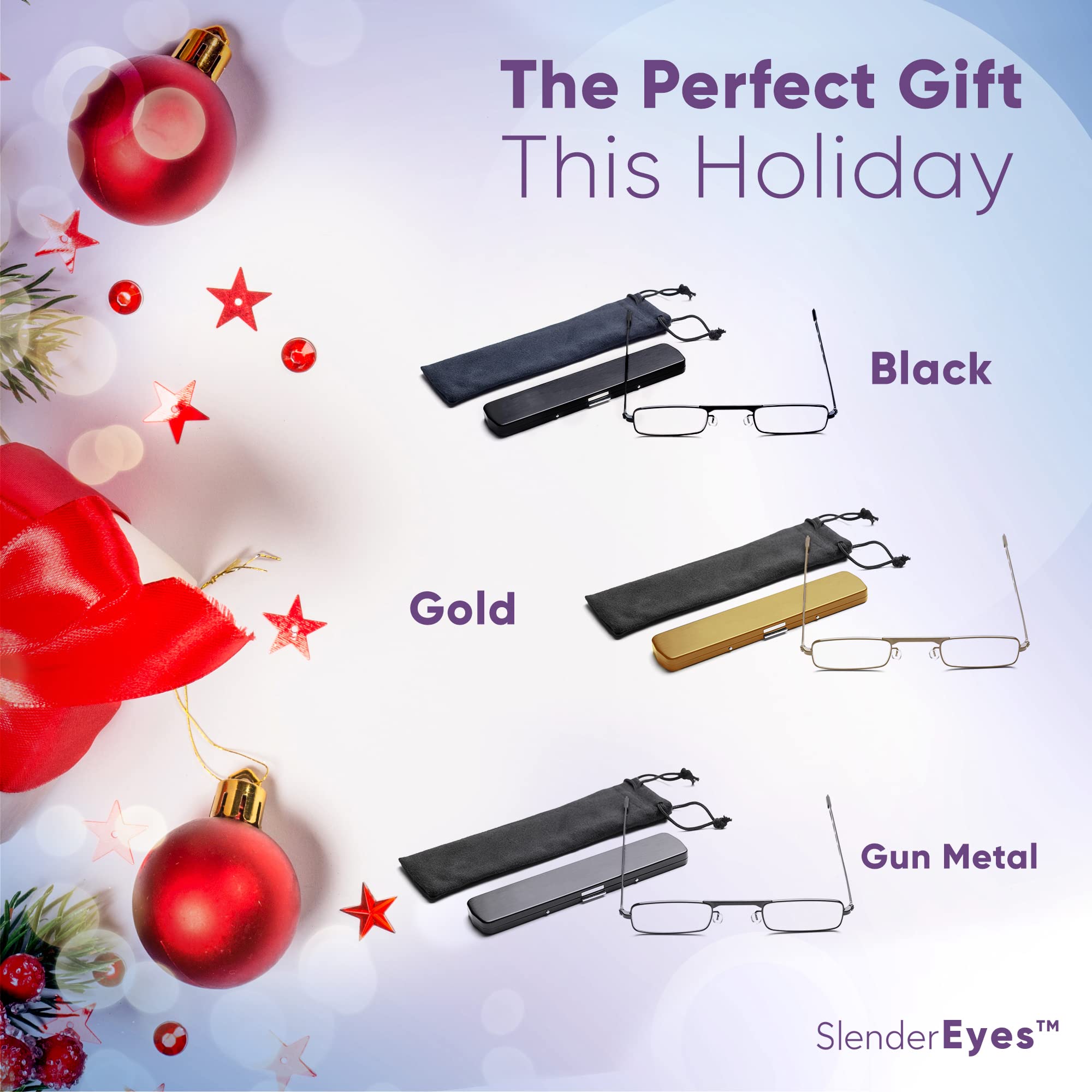 Premium Compact Reading Glasses - Ultra HD Optical Quality Frames & Anti-Glare Lenses with Protective Case (Doubles as Phone Stand) - Perfect for Reading, Working on Laptop & Using Smartphone
