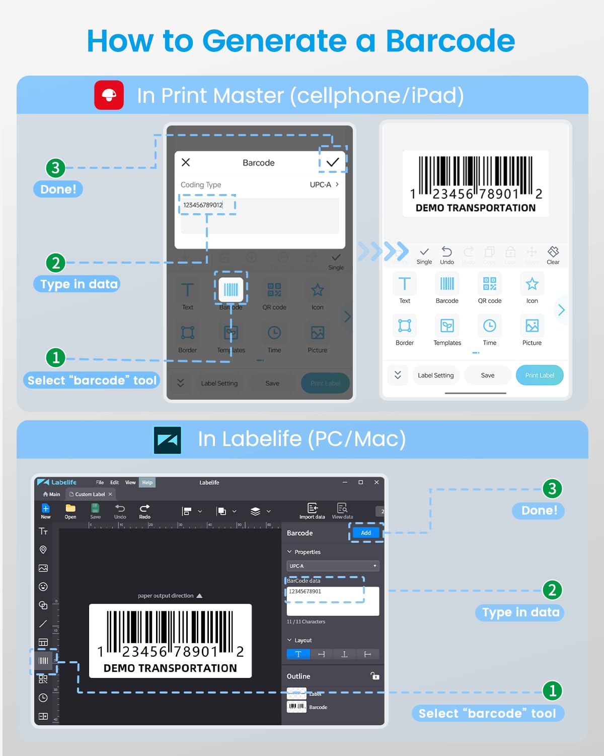 Phomemo M110 Bluetooth Thermal Label Printer - No Ink Portable Barcode Sticker Maker for Small Business, Shipping, Address & Office Use - Compatible with PC, Mac (USB) & Phone - Includes 100 Labels (Ebony Black) - Perfect for E-commerce, Inventory Management & Home Organization