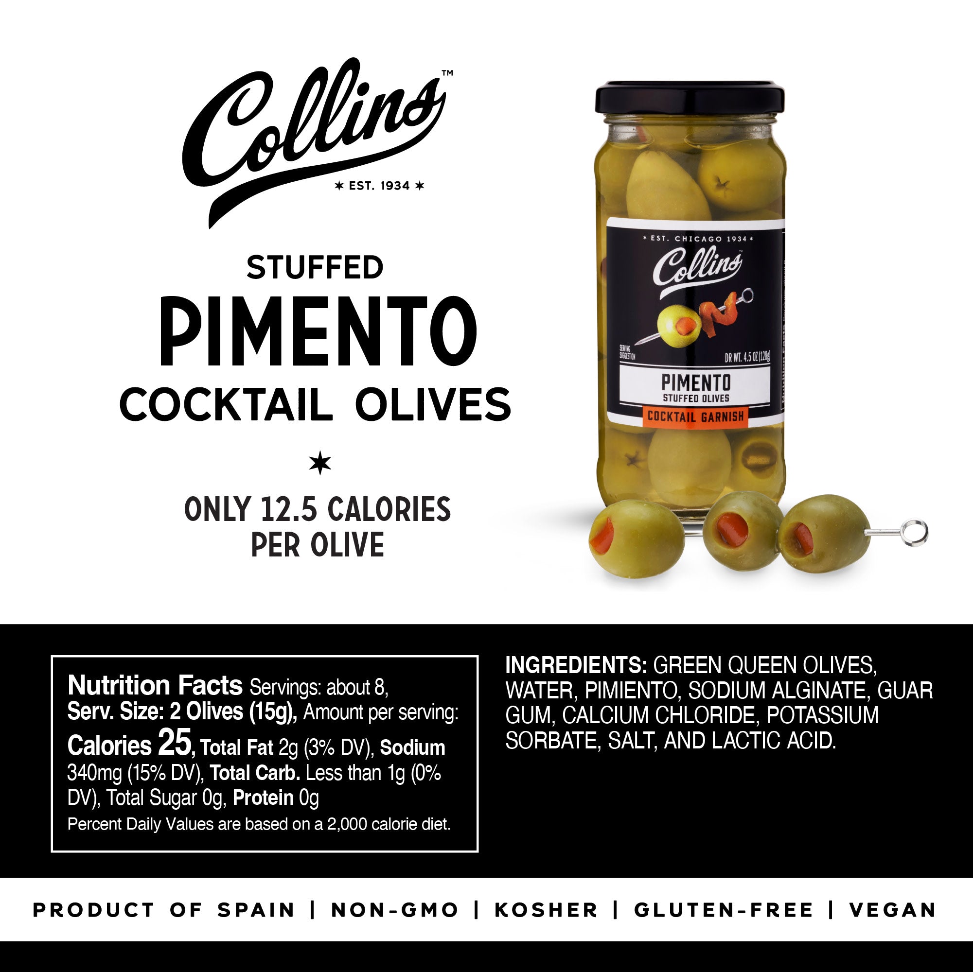 Gourmet Martini Pimento Olives 4.5 oz (127g) - Premium Stuffed Olives for Cocktails, Charcuterie Boards & Mediterranean Recipes