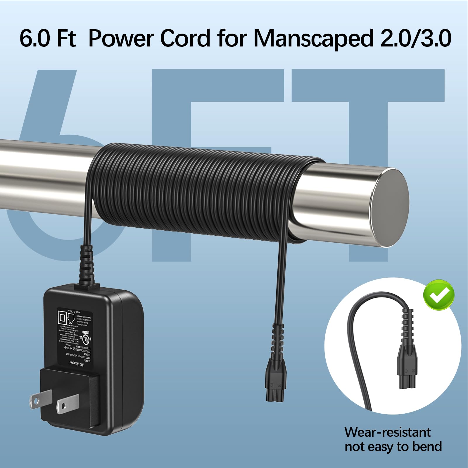 UL Certified 5V Replacement Power Adapter for MANSCAPED Lawn Mower 3.0/2.0 & Weed Whacker Nose/Ear Trimmer - Perfect for Home Grooming & Travel Use
