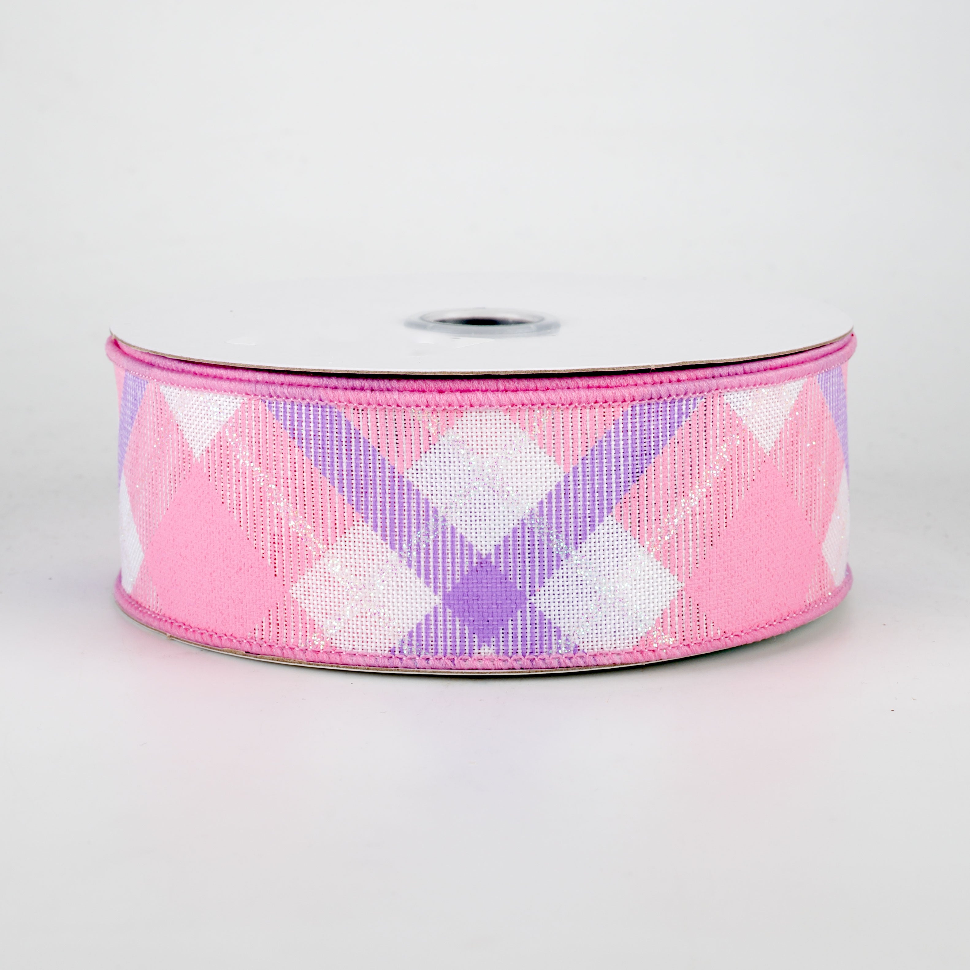 1.5 Inch Iridescent Glitter Plaid Ribbon - White, Pink, Lavender (10 Yards) for Gift Wrapping, DIY Crafts, Scrapbooking & Party Decorations
