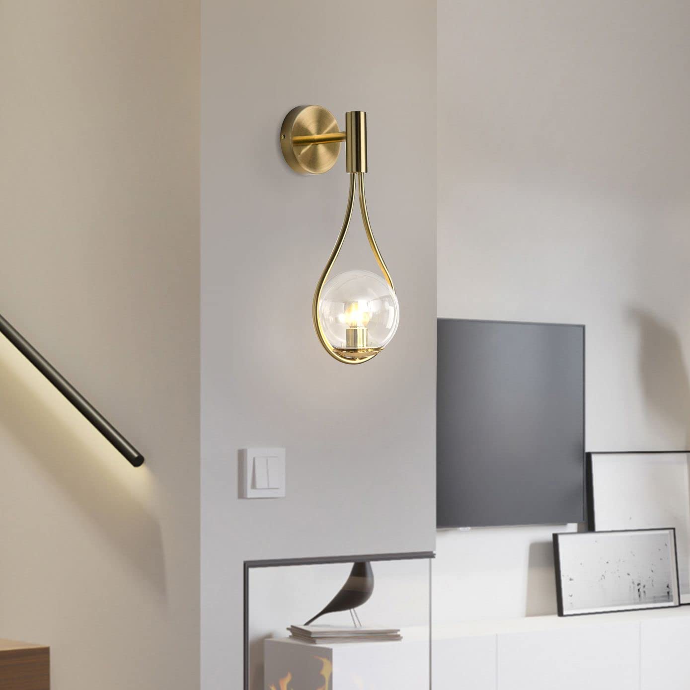 BOKT Gold Globe Glass Wall Sconce 2 Pack - Mid-Century Modern Vanity Lights with Clear Glass Shade - Industrial Style Bathroom Vanity Lighting - Indoor Wall Lamp for Living Room, Hallway, Bedroom - Perfect for Home Decor, Apartment Lighting, and Commercial Spaces