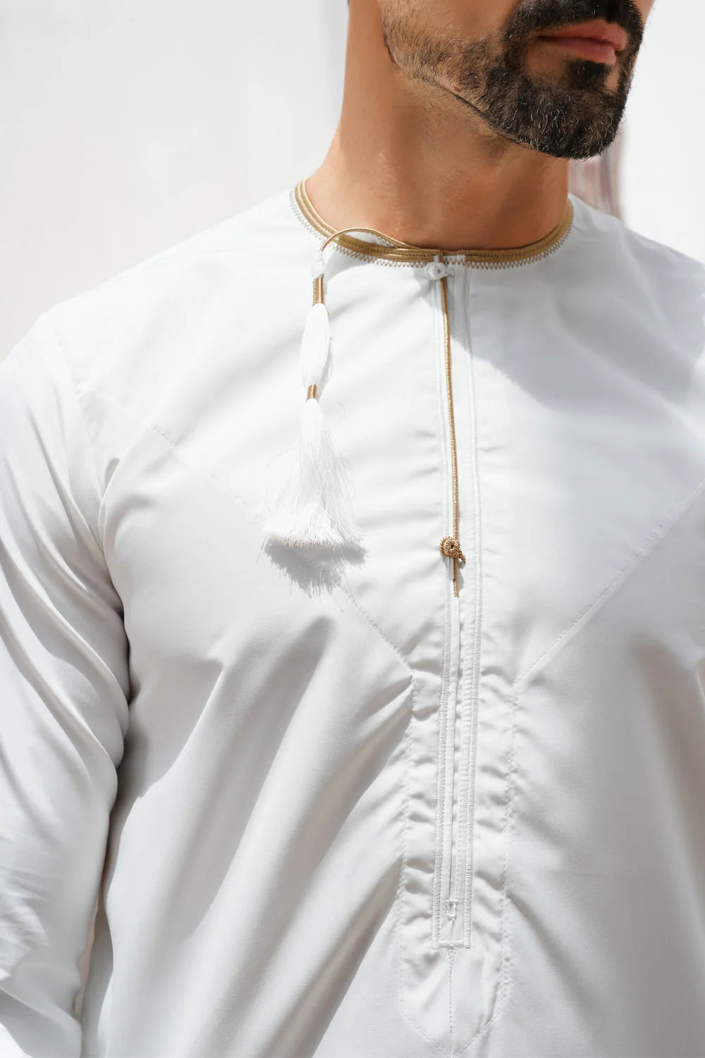 Premium Faris Omani Cream & Gold Embroidered Thobe/Jubbah - Traditional Islamic Robe for Men, Eid, Weddings & Special Occasions