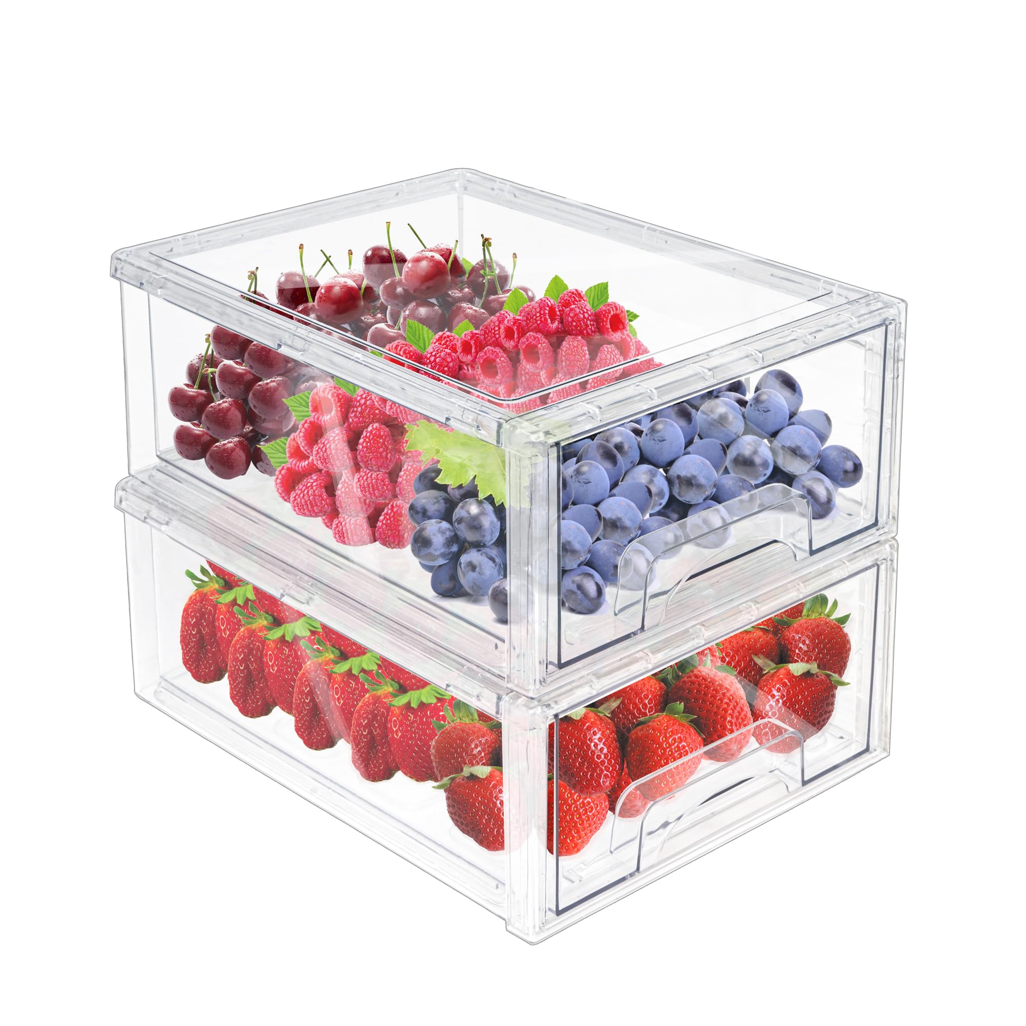 Stackable Clear Fridge Drawers - 2Pack Refrigerator Organizer Bins for Kitchen & Pantry Storage