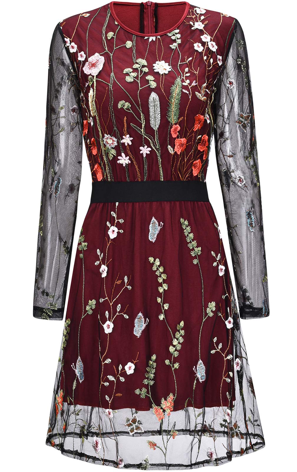Women's Semi Formal Round Neck Tunic Party Dress - Floral Embroidered Holiday Wedding Guest Dress | Perfect for Cocktail Parties, Bridal Showers & Special Occasions