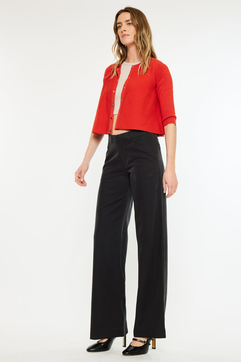 Tinley Mid Rise Wide Leg Pants for Women - Comfortable Stretchy High Waisted Trousers | Perfect for Office, Casual Wear & Travel