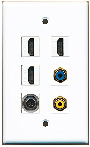 RiteAV 3-Port HDMI, RCA (Yellow & Blue), 3.5mm Audio Wall Plate - Perfect for Home Theater, Gaming & AV System Installations