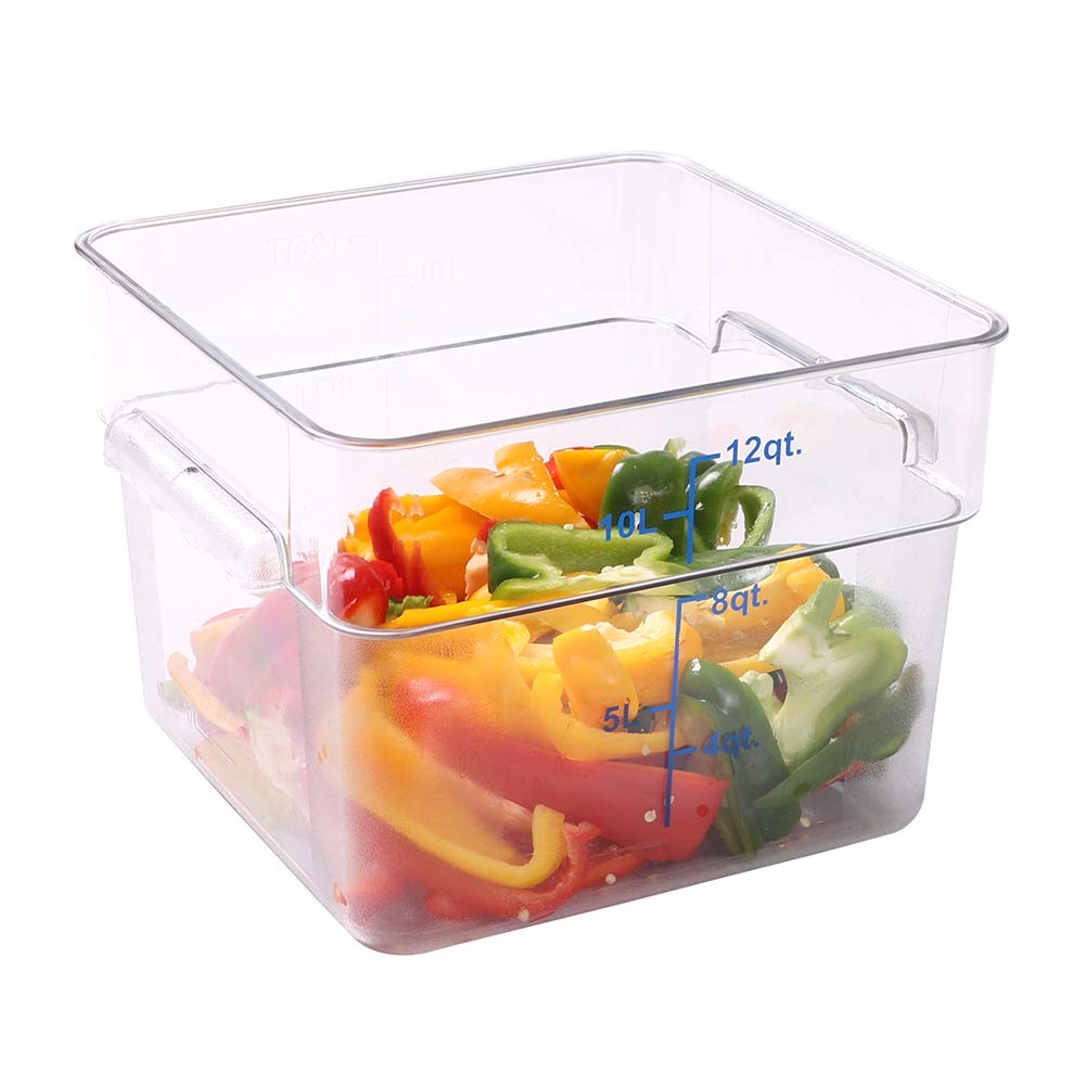 Met Lux 12 Quart Brine Bucket - Square Marinating Container with Volume Markers & Built-In Handle | Clear & Blue Plastic Dough Rising Bucket | Freezer Safe (Lid Sold Separately) | Perfect for Meat Brining, Pickling, Bread Dough Rising & Food Storage