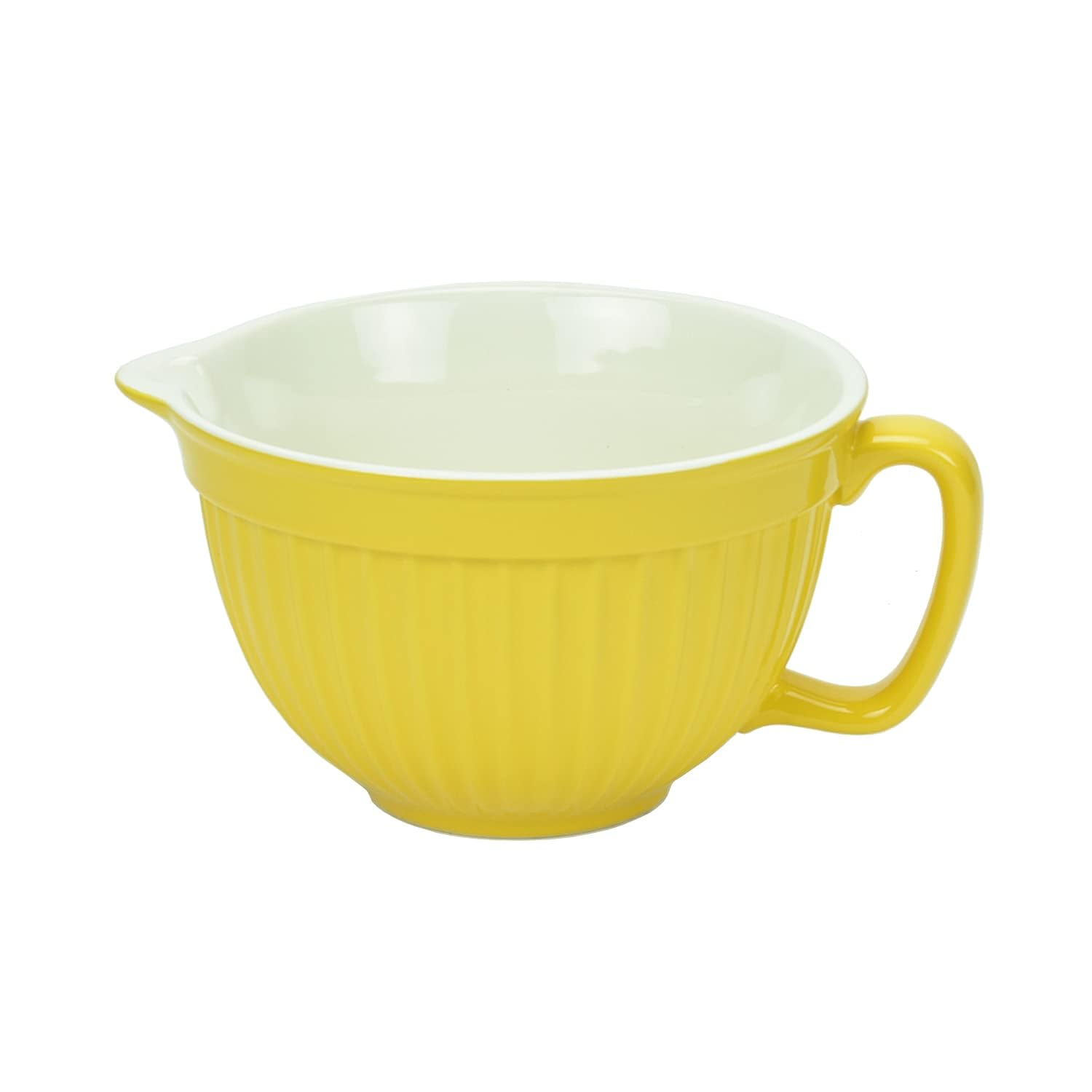 Omniware Simsbury Stoneware 2-Quart Batter Bowl with Handle & Pour Spout - Microwave, Oven, Freezer & Dishwasher Safe - Lead-Free Food-Safe Glaze - Yellow Mixing Bowl for Baking, Cooking & Meal Prep