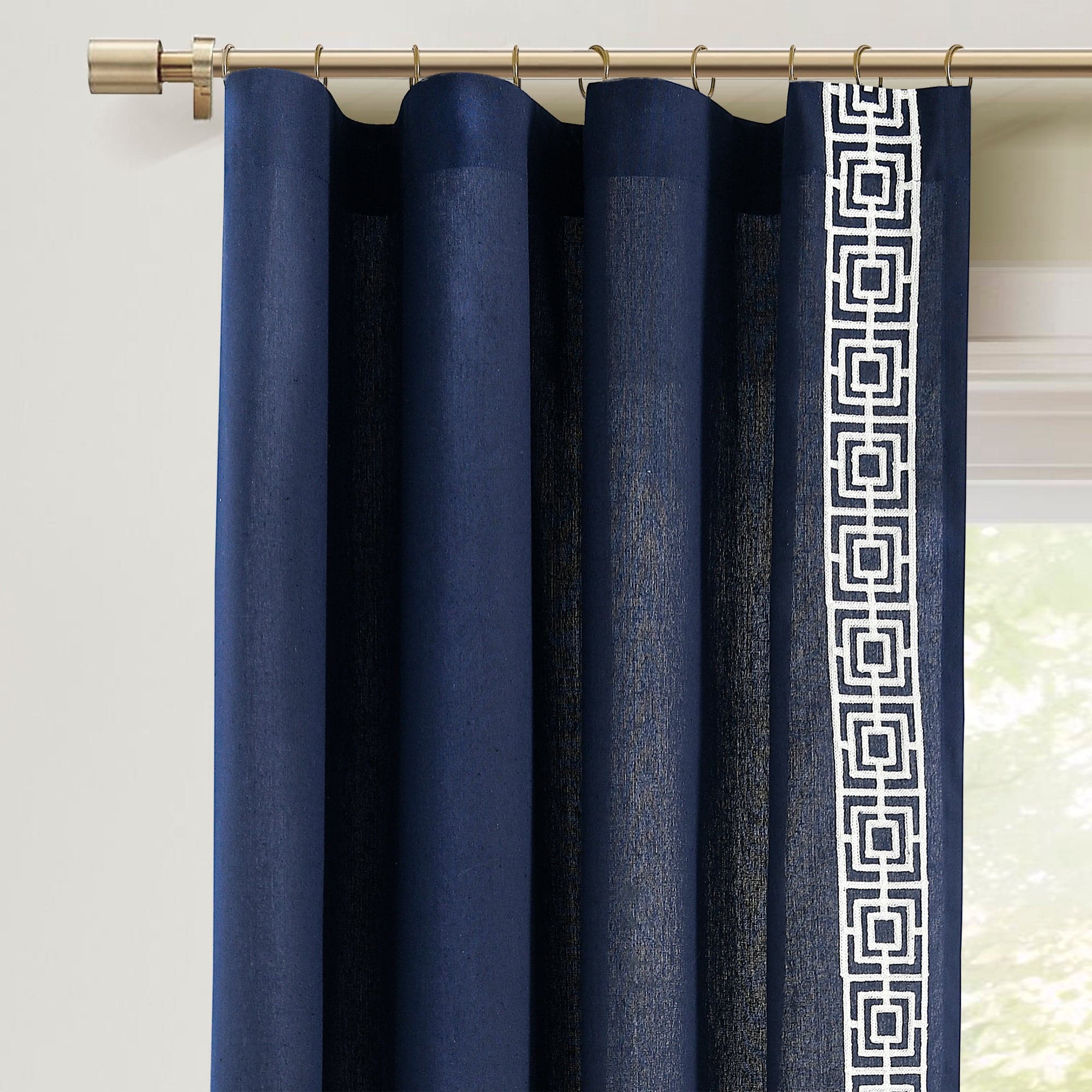 Luxury Modern Square Embroidery Border Window Curtain Panel - Elegant Home Decor for Living Room, Bedroom & Dining Room