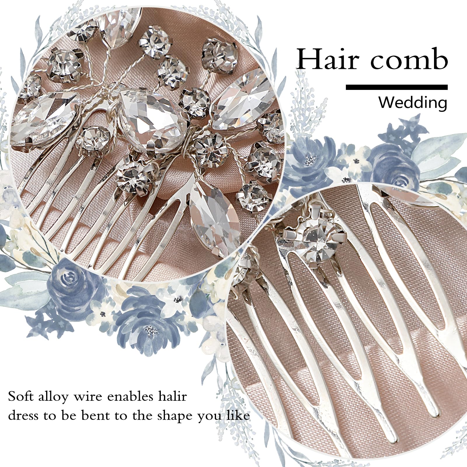 Sparkling Rhinestone Wedding Hair Combs - 2 PCS Bridal Hair Accessories with Crystals for Bride & Bridesmaids (Silver, 3.23x2.09 inches) - Perfect for Weddings, Prom & Special Occasions