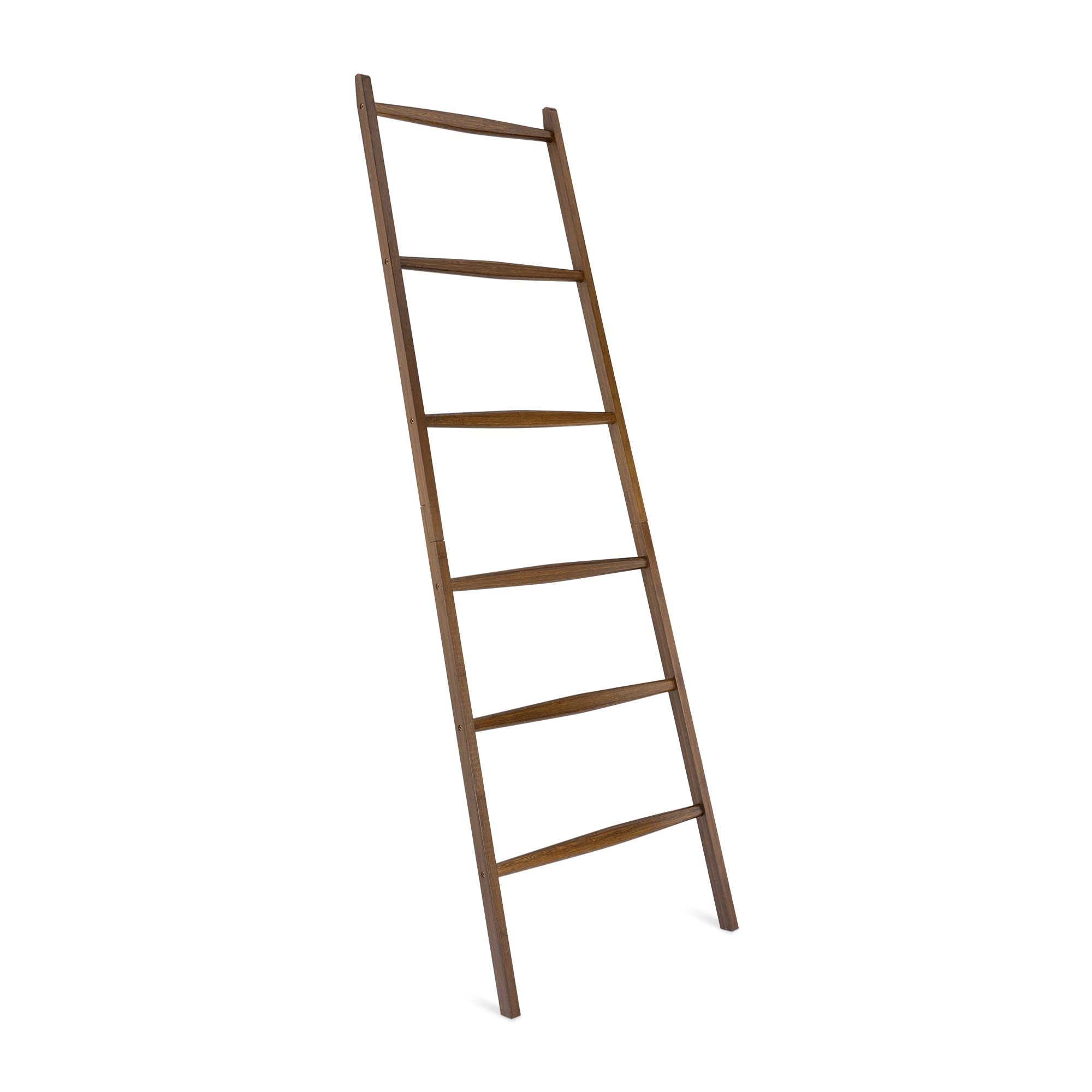 Premium Bamboo Towel Ladder - Space-Saving Wooden Rack for Blankets, Towels & Clothes - Bathroom & Bedroom Organizer - Natural Dark Brown Finish - Perfect for Spa, Laundry Room & Cozy Home Decor