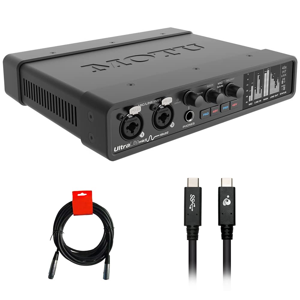 MOTU UltraLite-mk5 18x22 USB-C Audio Interface with MIDI | Includes Type-C Cable & 20